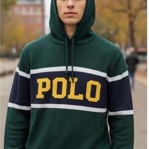 Ralph Lauren Green and Yellow Men's Sweater hoodie medium